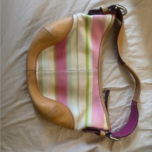 Coach Multicolor Striped Shoulder Bag in Pink, Green & Tan